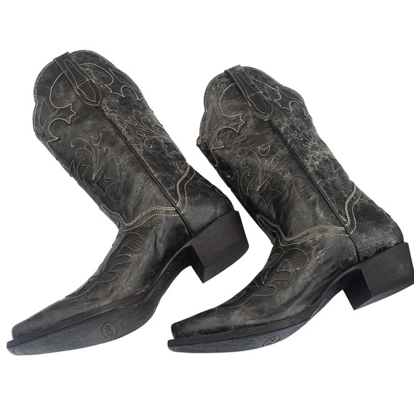 JB Dillon Women's Cowboy Boots Black Goat Leather Sz 10B Western Distressed EUC - Picture 8 of 16